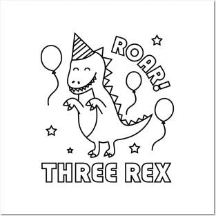 Kids Three Rex Dinosaur 3rd Birthday Color Your Own Posters and Art